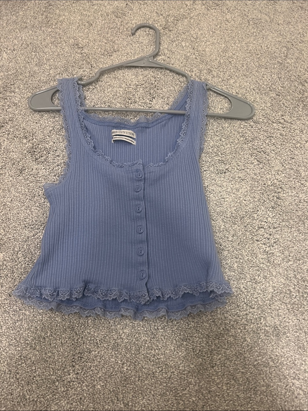 Urban Outfitters Dusty Blue Lace-Trim Ribbed Camisole
